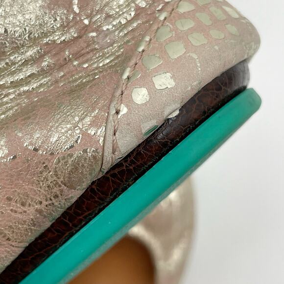 Tieks Romantic Blush Leather Ballet Flats Rose Gold Snakeskin Shiny Metallic 6 - Picture 15 of 16